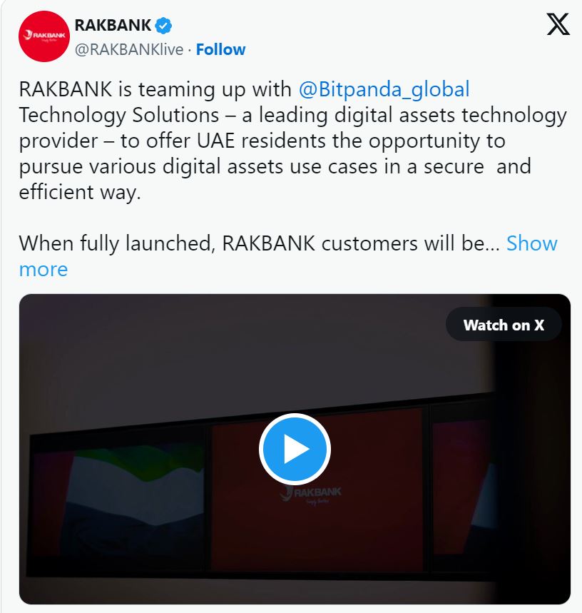 UAE’s RAKBANK and Bitpanda Partner on Digital Asset Platform for Residents