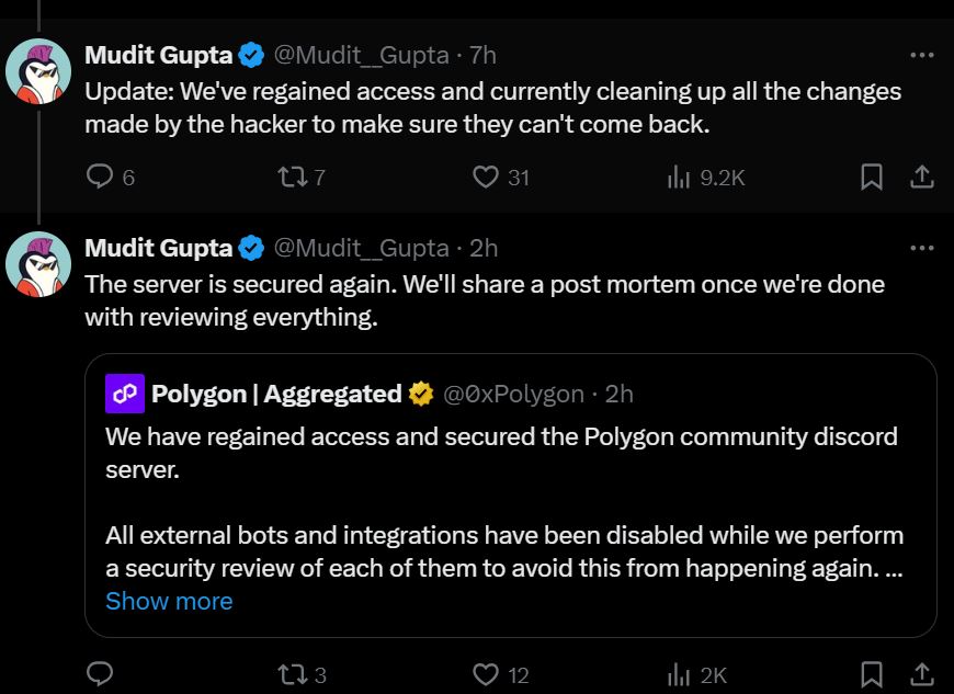 Polygon Discord Hack Thwarted, Platform Recovered After Phishing Attack Involving Fake POL Token. Credit: Polygon Aggregated