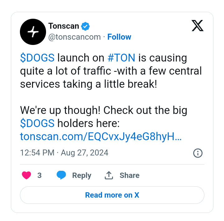 TON Blockchain Operations Halt Due to Network Overload From Dogs Memecoin Launch