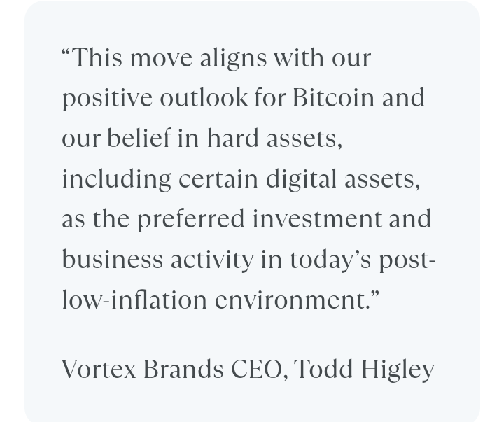 Vortex Brands Boosts Portfolio by Acquiring MicroStrategy Bitcoin Shares