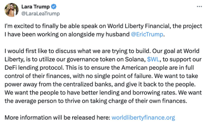 Lara Trump Post Mentioning Solana. Source: X/Twitter