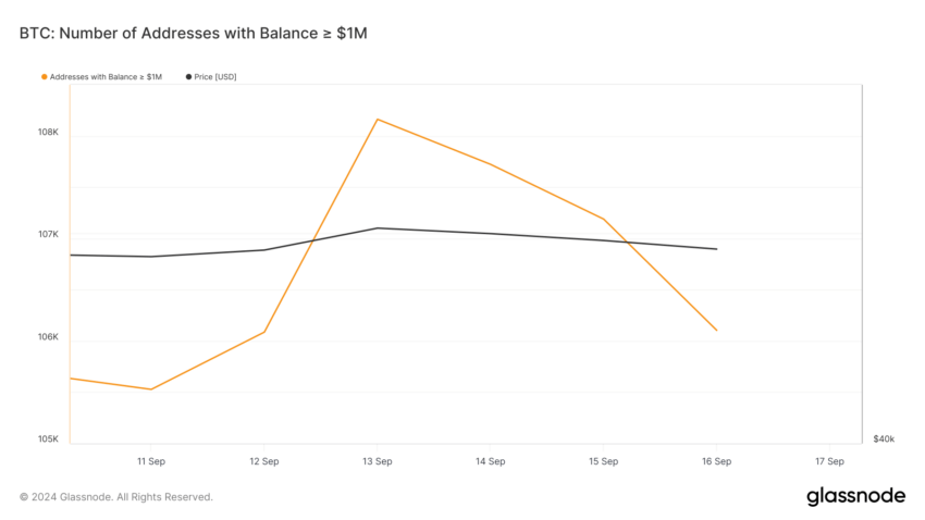 Bitcoin Addresses Holding $1 Million Minimum. Source: Glassnode