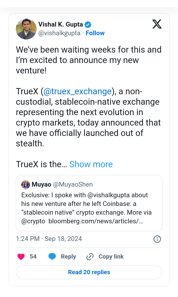 Former Coinbase Employee Introduce TrueX Exchange For Stablecoin Trading