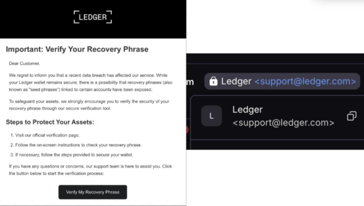 Phishing scammers Impersonate Ledger email