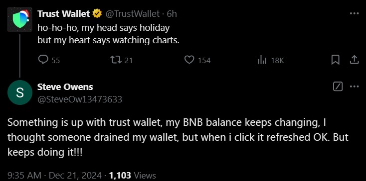 Trust Wallet Resolves Disappearing Balance Glitch, Assures User Funds Are Safe