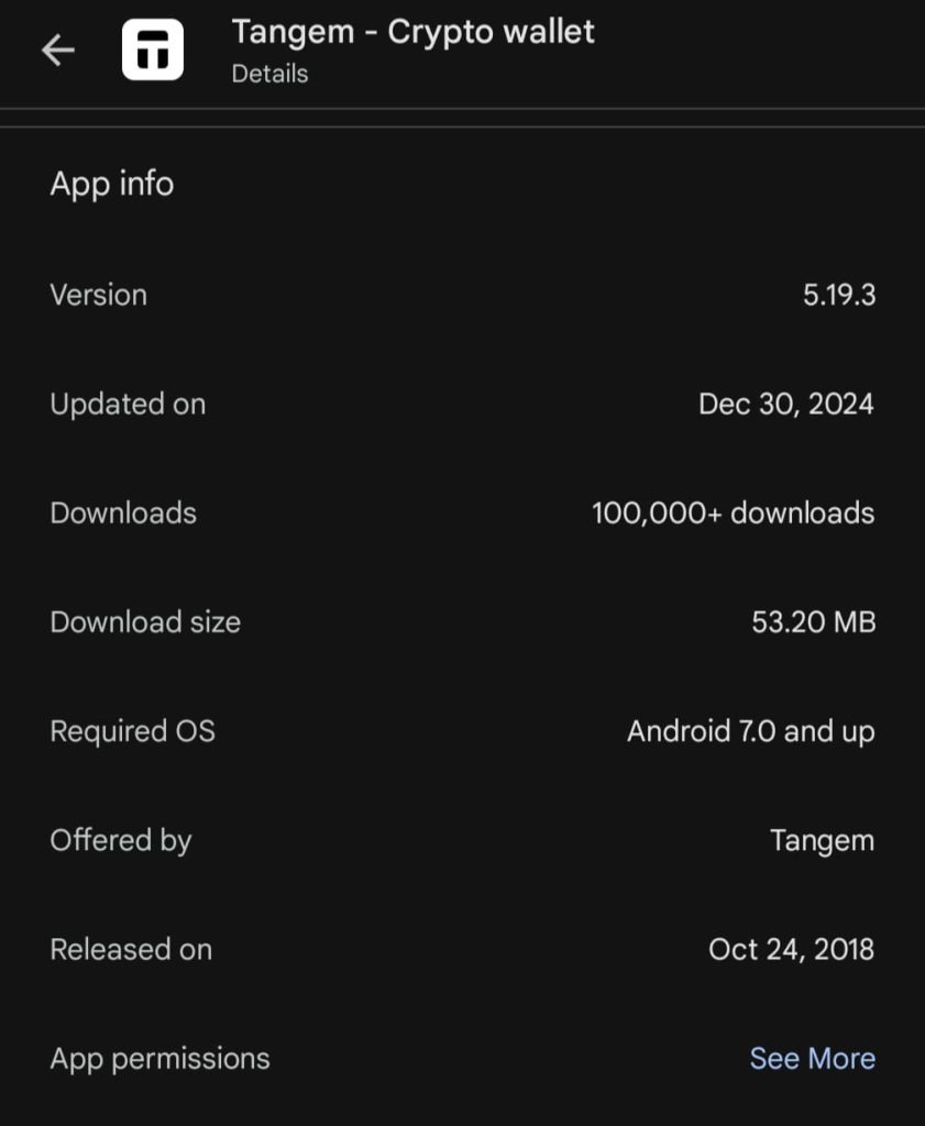 Tangem got a new update on Dec. 30. Source: Google Play