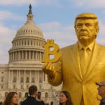 Trump golden bitcoin statue unveiled outside US Capitol