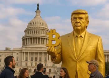 Trump golden bitcoin statue unveiled outside US Capitol
