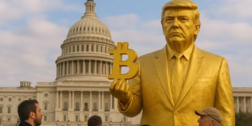Trump golden bitcoin statue unveiled outside US Capitol