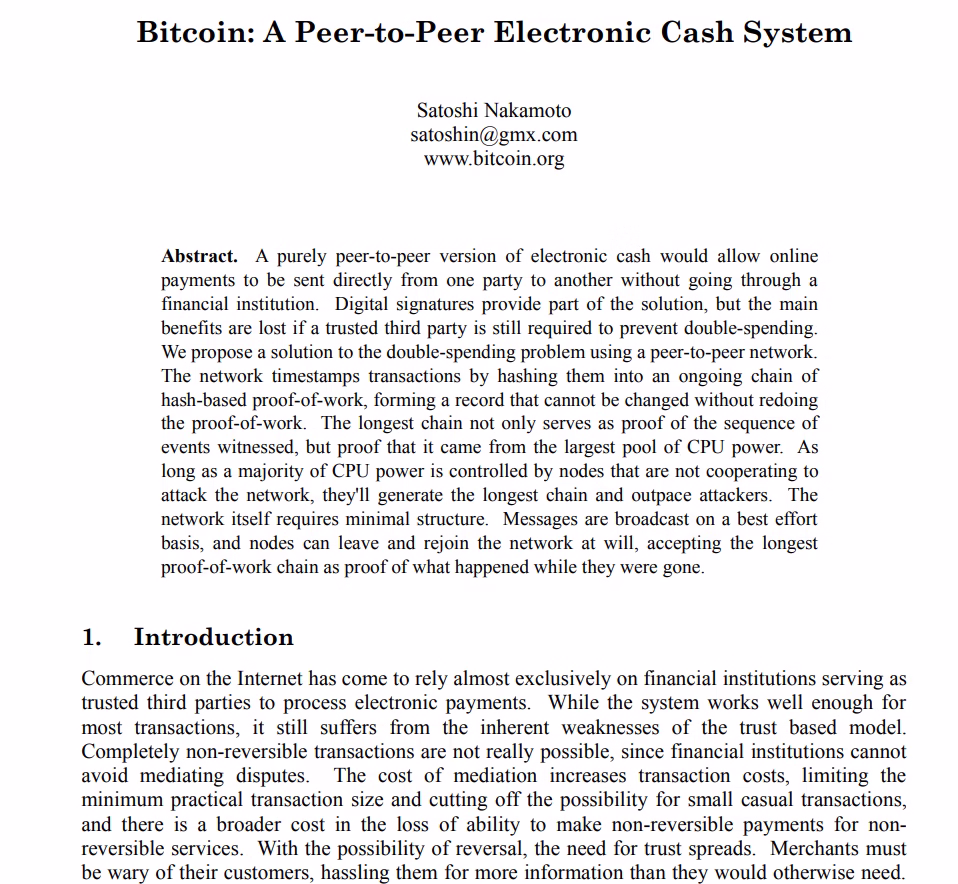 Bitcoin white paper. Source: Bitcoin.org