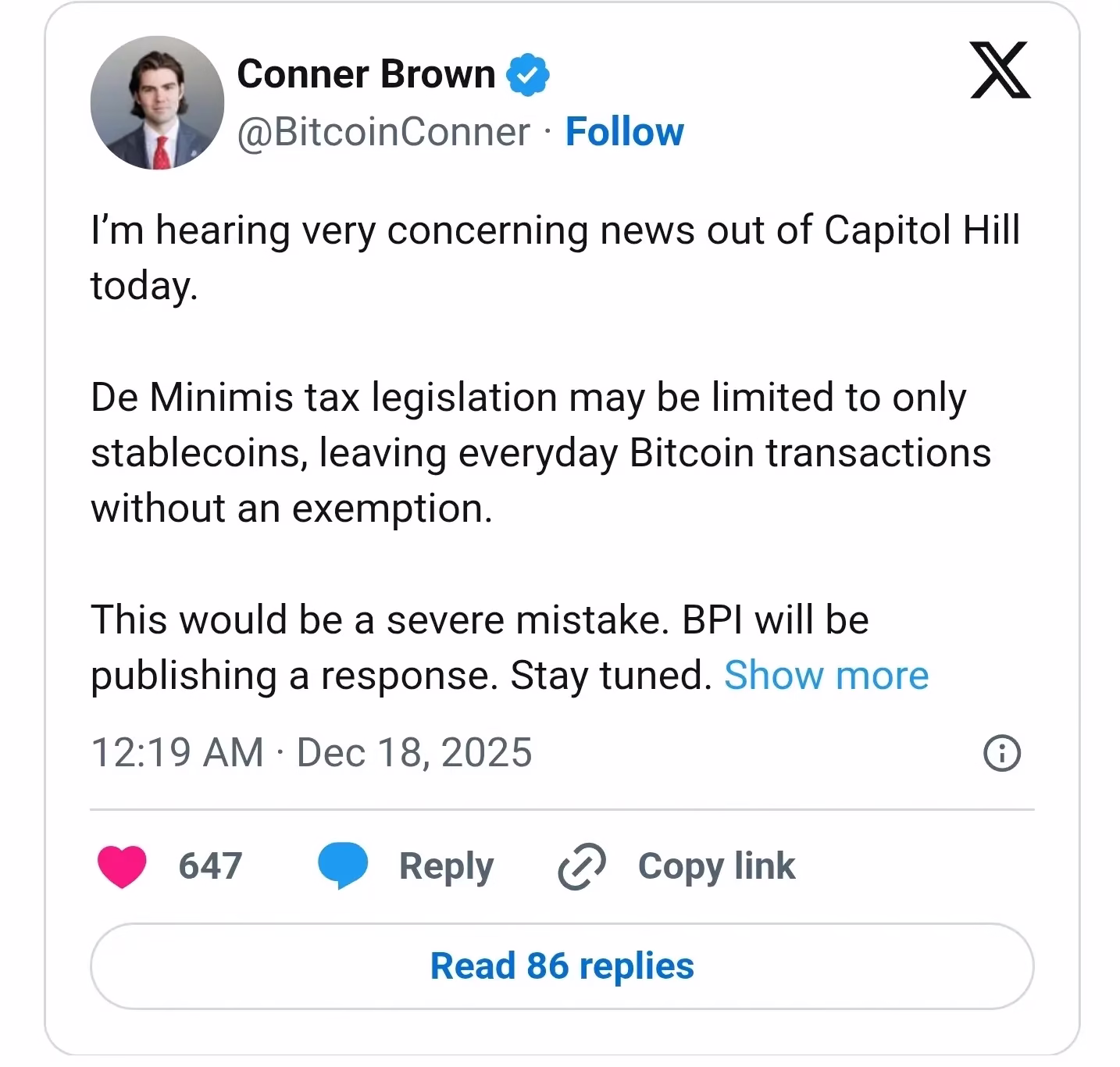 Congress eyes crypto tax break for stablecoins only, leaving Bitcoin behind