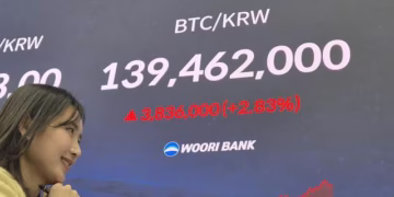 South Korea's Woori Bank displays bitcoin price alongside stocks and forex on trading floor