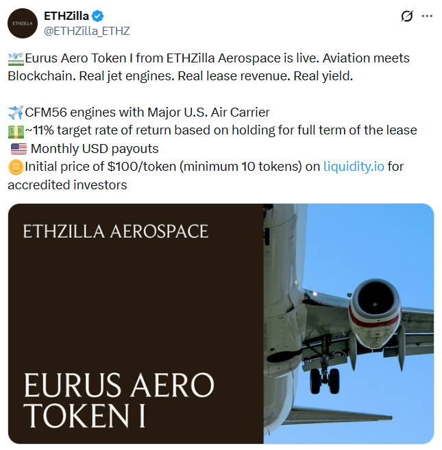 Tokenized jet engines launch opens aviation assets to crypto investors