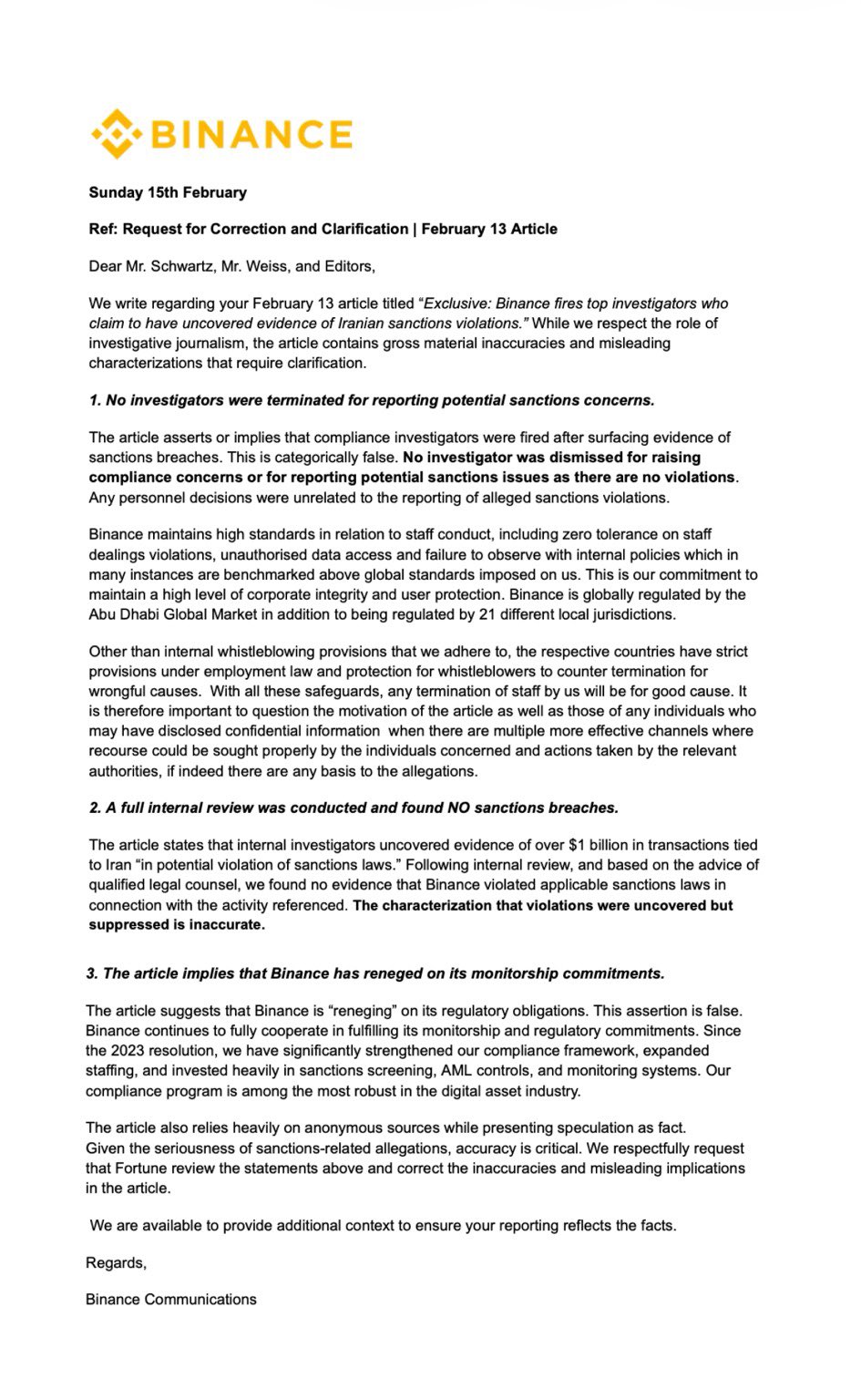 Binance Iran sanctions allegation sparks compliance dispute