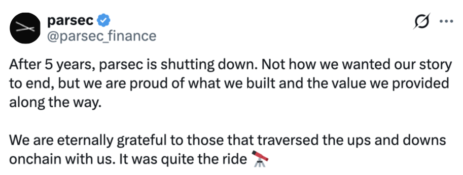 Parsec shutdown signals crypto analytics shift