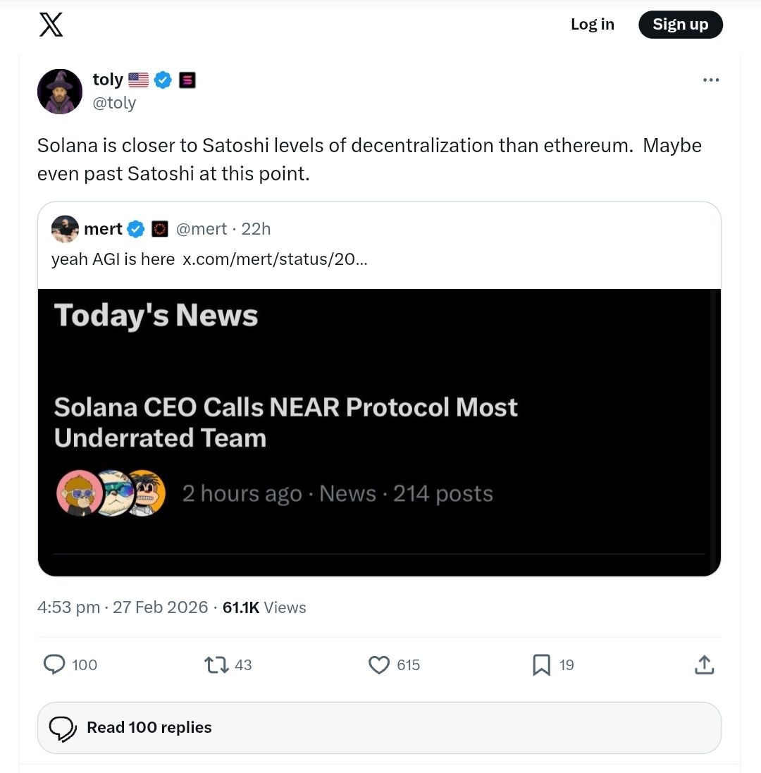 Solana decentralization debate heats up as co-founder challenges Ethereum