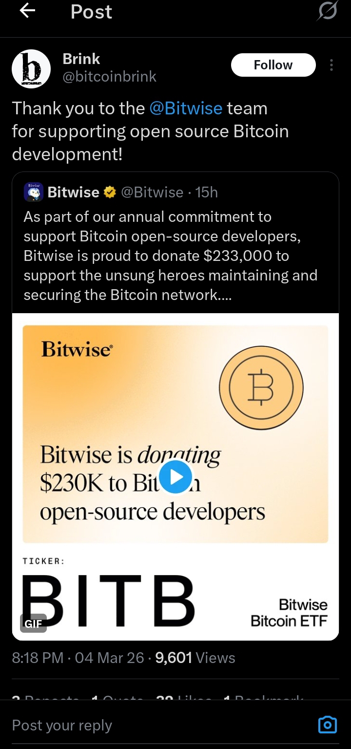 Bitwise donates $233K from bitcoin ETF profits to developers