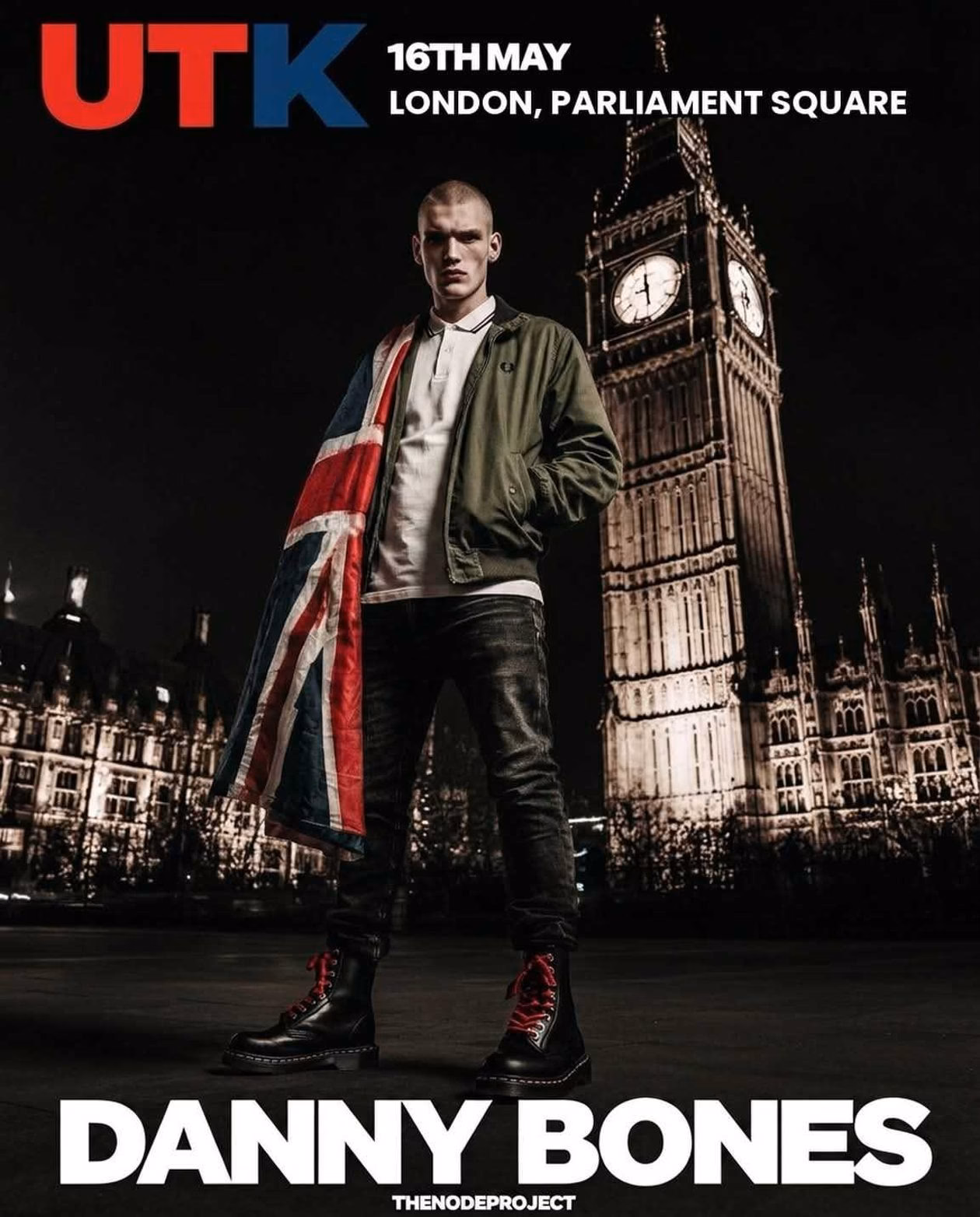 Danny Bones, an AI-generated rapper created by the Node Project, appeared on large screens outside parliament.